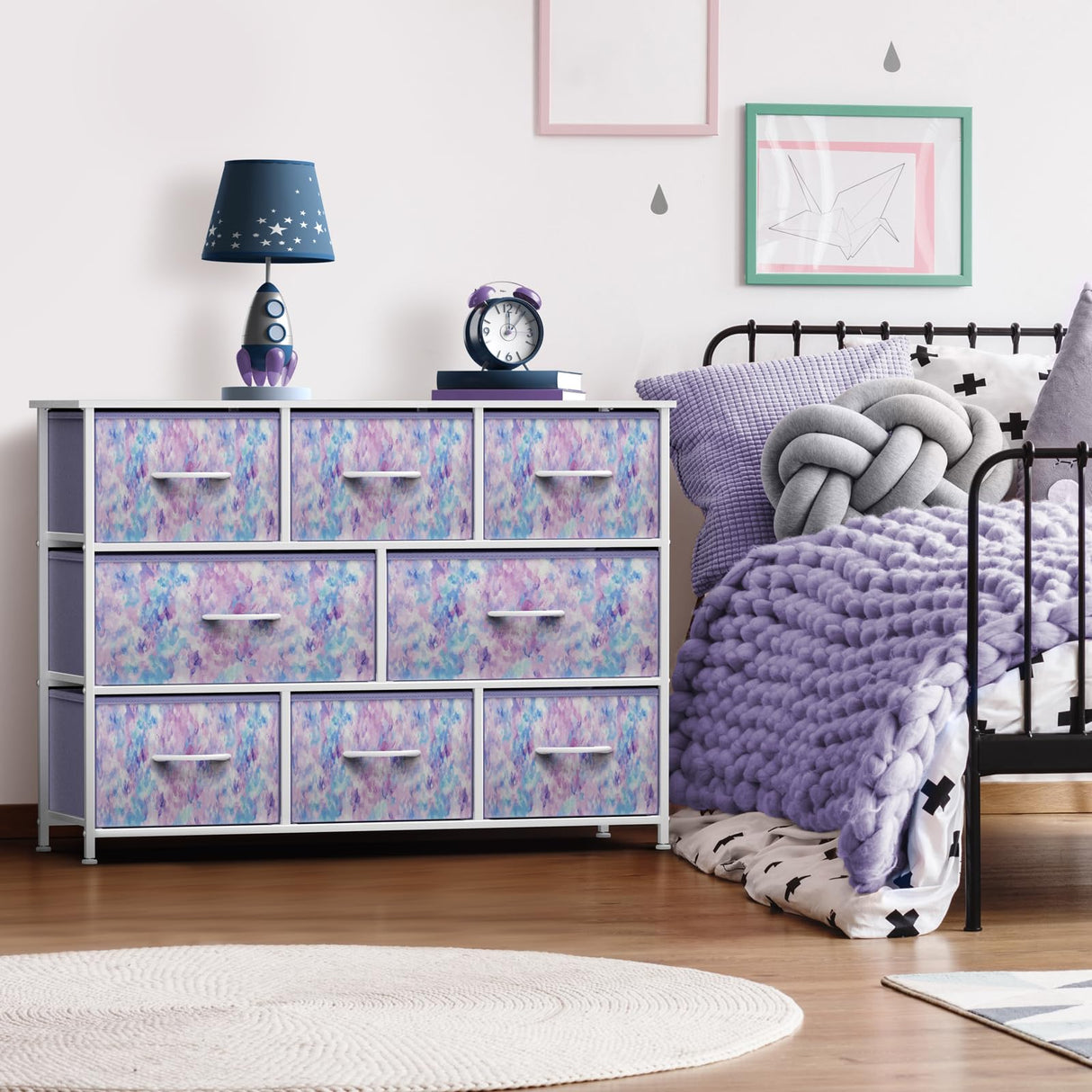 Kids Dresser with 8 Drawers - Chest Organizer Unit with Steel Frame Wood Top & Handle