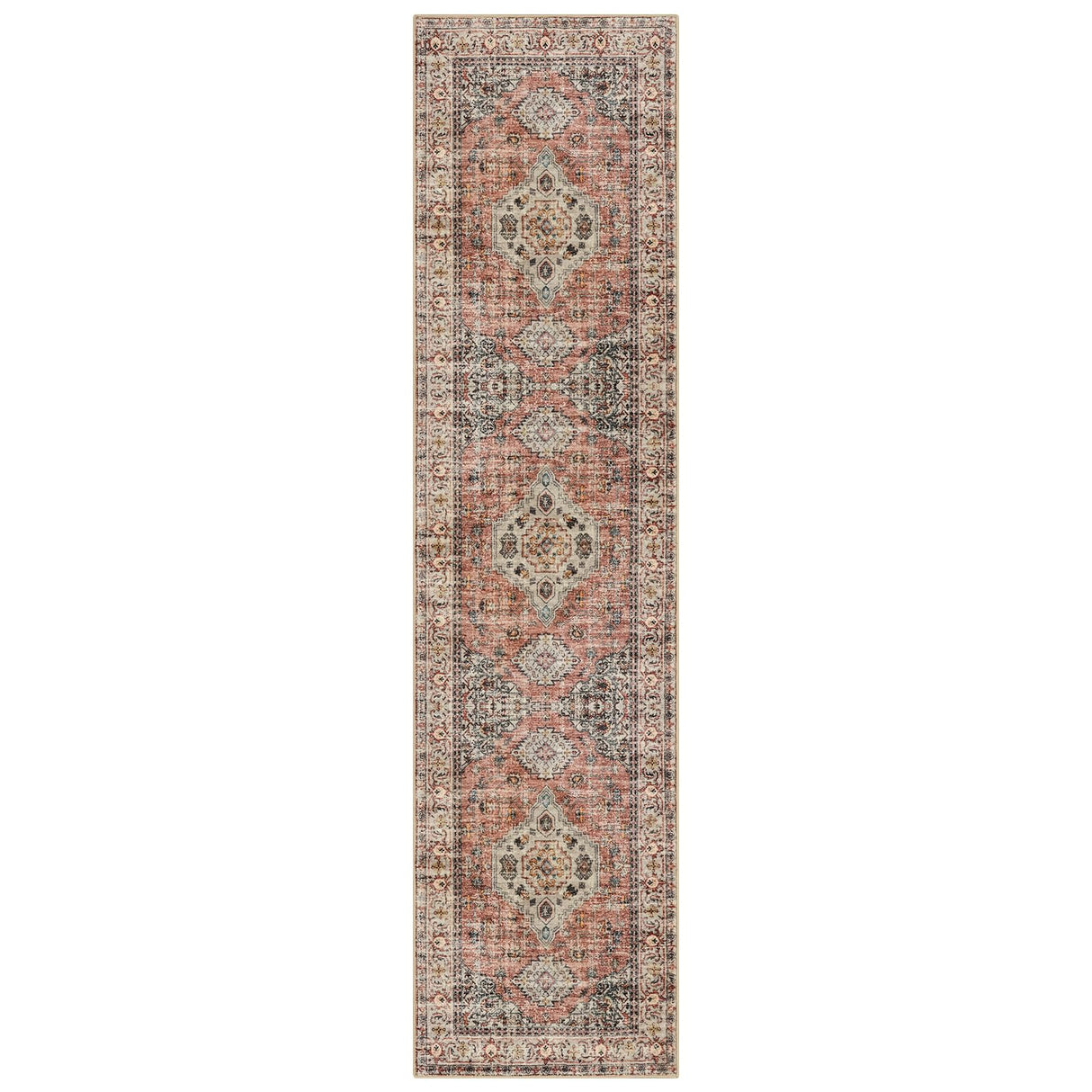 Lahome Oriental Kitchen Runner Rug-2.5X10 Washable Runner Rug Soft Ultra-Thin Bedroom Runner, Hallway Runner Rugs Distressed Bathroom Runner for Entryway Laundry Room(2.5x10t,Peach/Orange)