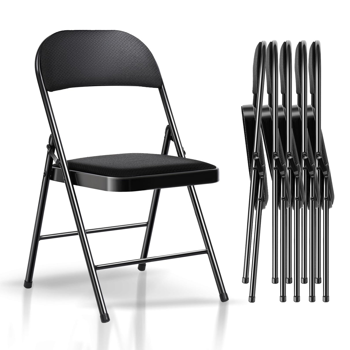 Folding Chairs with Cushion 6 Pack - Black Fabric Padded Folding Chair with Steel Frame
