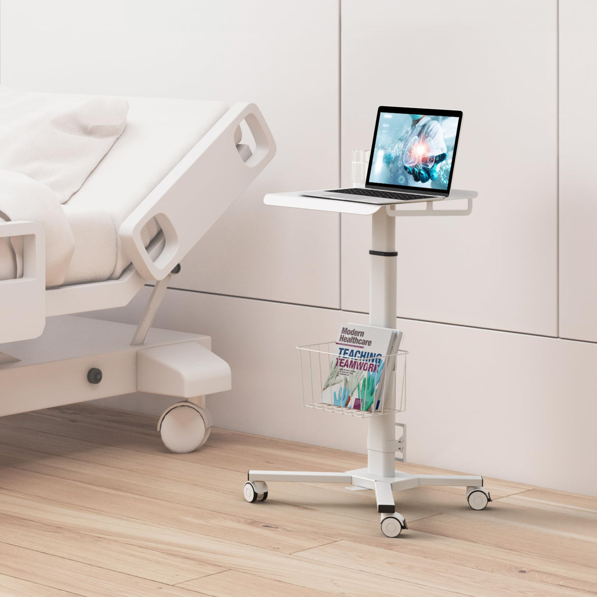 Mobile Laptop Cart on Wheels with Load up to 17.6 lbs, Rolling Side Table Adjustable