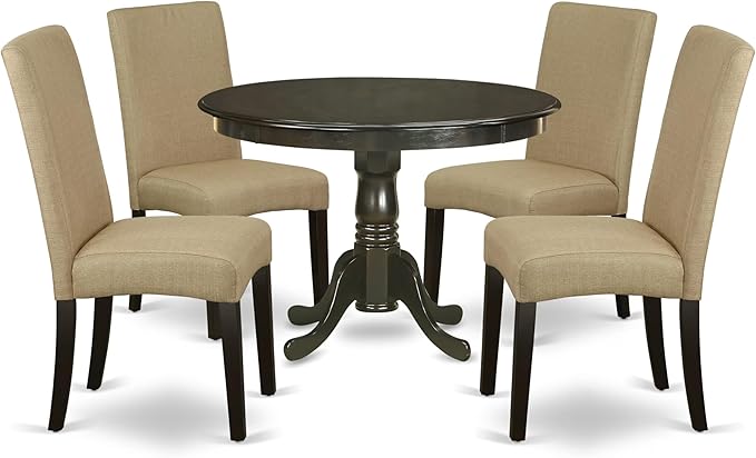 HLDR5-LWH-07 5 Piece Dinette Set for 4 Includes a Round Dining Room Table with Pedestal
