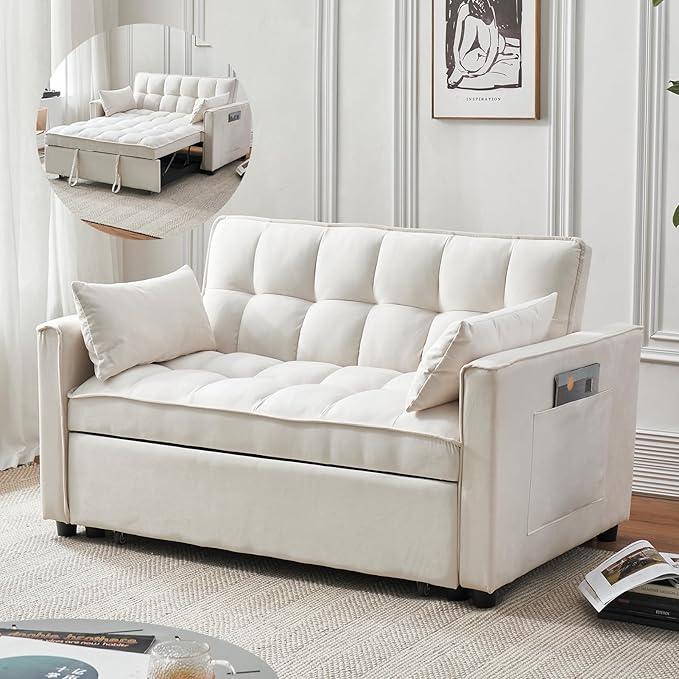 Futon Sofa Bed, Modern Velvet 3 in 1 Convertible Sleeper Sofa Couch Bed