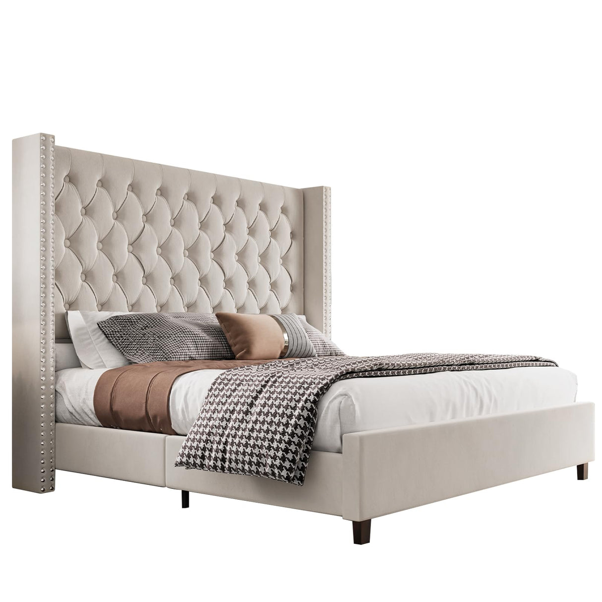 King Platform Bed Frame 61.4" Handmade Headboard