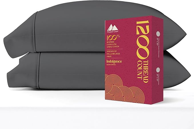 100% Egyptian Cotton Pillow Cases King Size Set of 2 - Luxury 1200 Thread Count Sateen White Pillow Covers