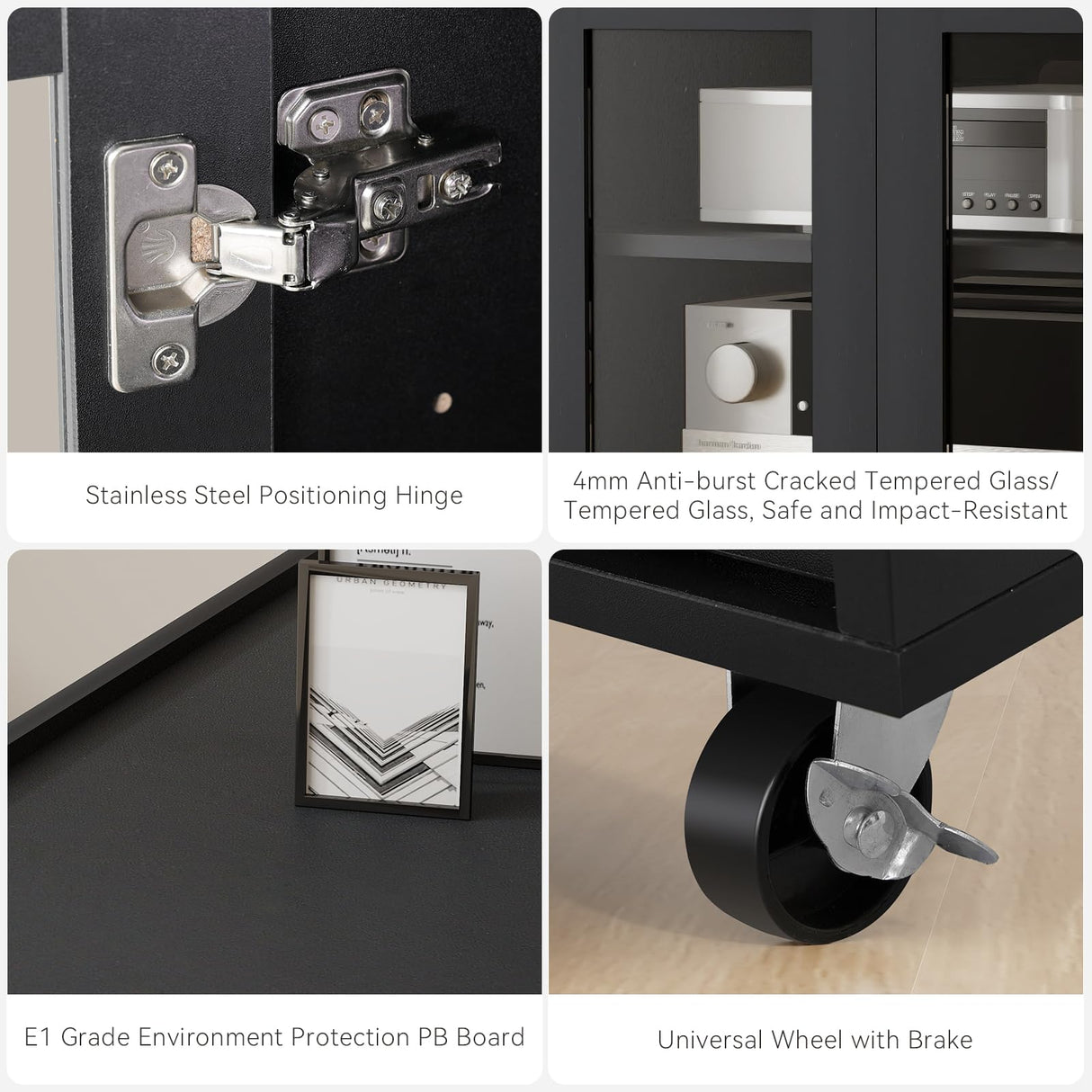 ELECWISH Stereo Cabinet, Media Storage Cabinet, Audio-Video Media Stand with 4 Height-Adjustable Shelves, AV Cabinet Audio Rack with Glass Doors for Meeting, Living, Recording Room