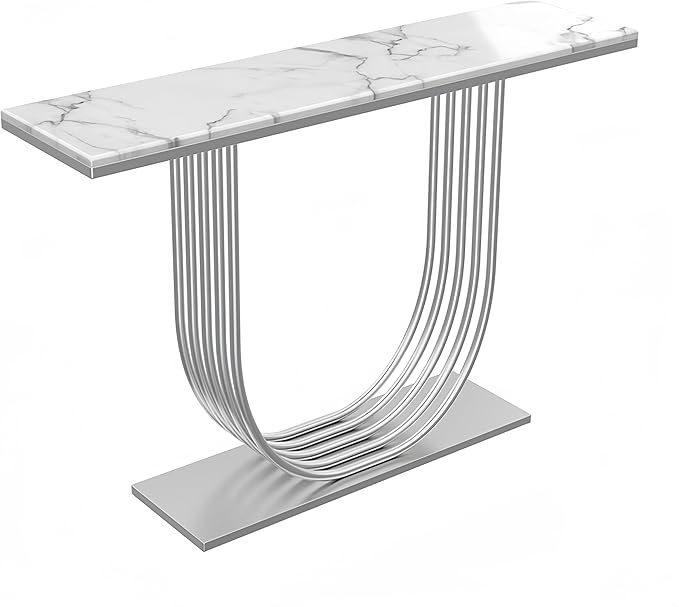 Console Table 35.4" High Marble Accent Table for Hall Nordic Marble Ultra Narrow