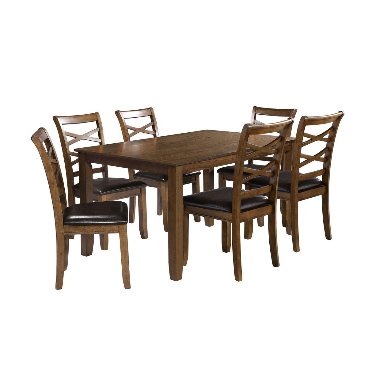 6, Rubber Wood Dining Table with 6 Cushioned Chairs Rustic Kitchen Table, 60" L x 36" W