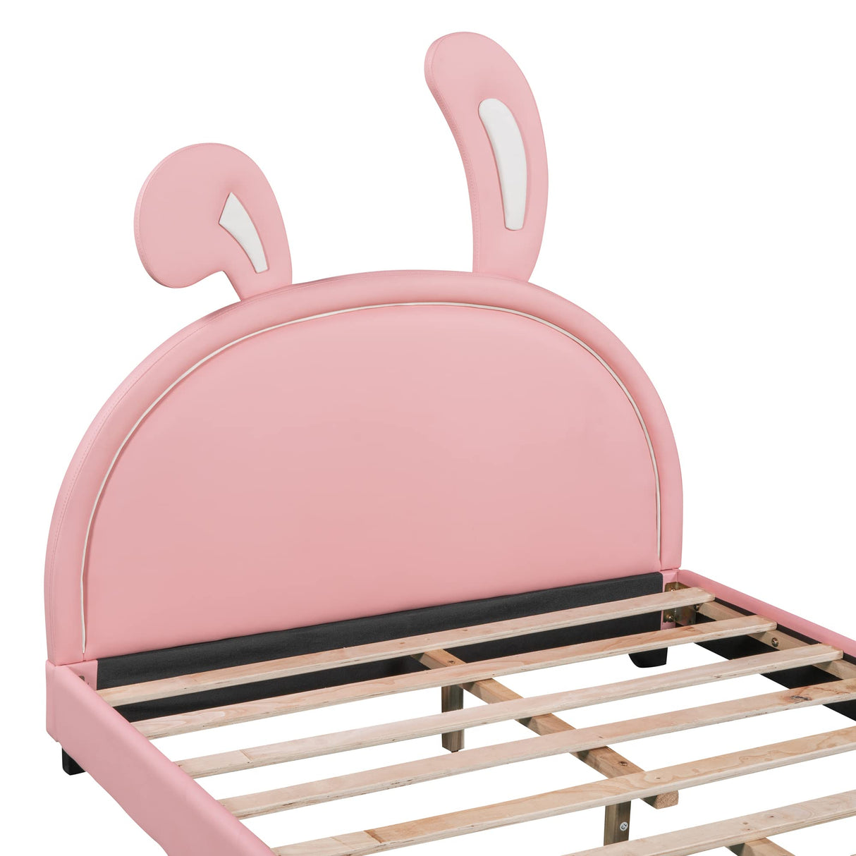Full Size Upholstered Leather Platform Bed with Bunny Ears Headboard