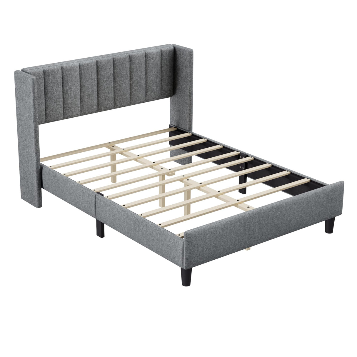 Bed Frame Queen Upholstered Platform Bed with Fabric Headboard