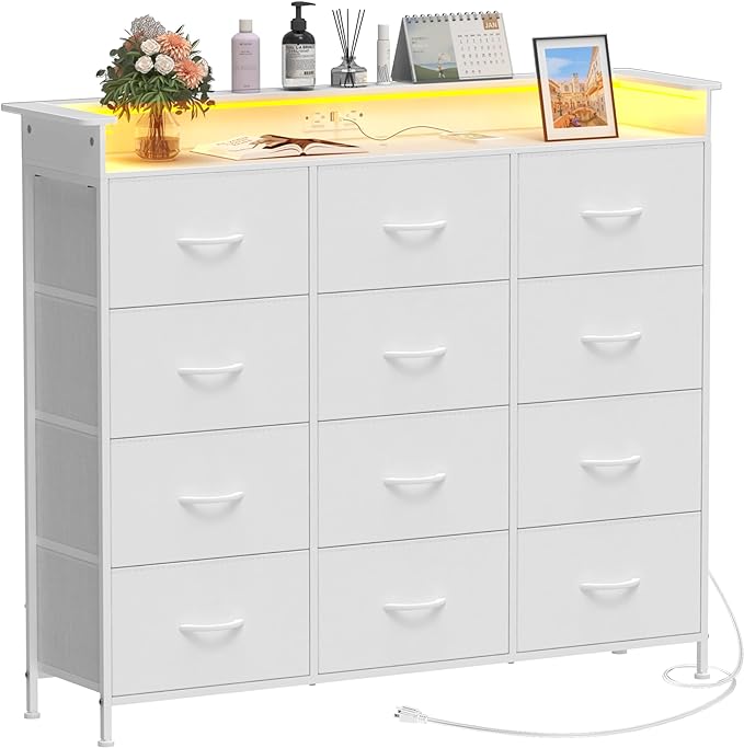 Dresser with LED Light 12 Drawers Dresser