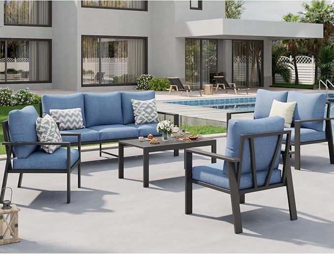 Outdoor Conversation Sets Aluminum 5-Piece Sofa Set with Coffee Table