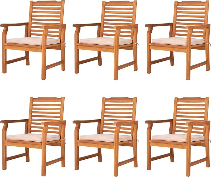 Outdoor Acacia Wood Dining Chairs Set of 2, Armchairs with Strong Wicker Back & Seat