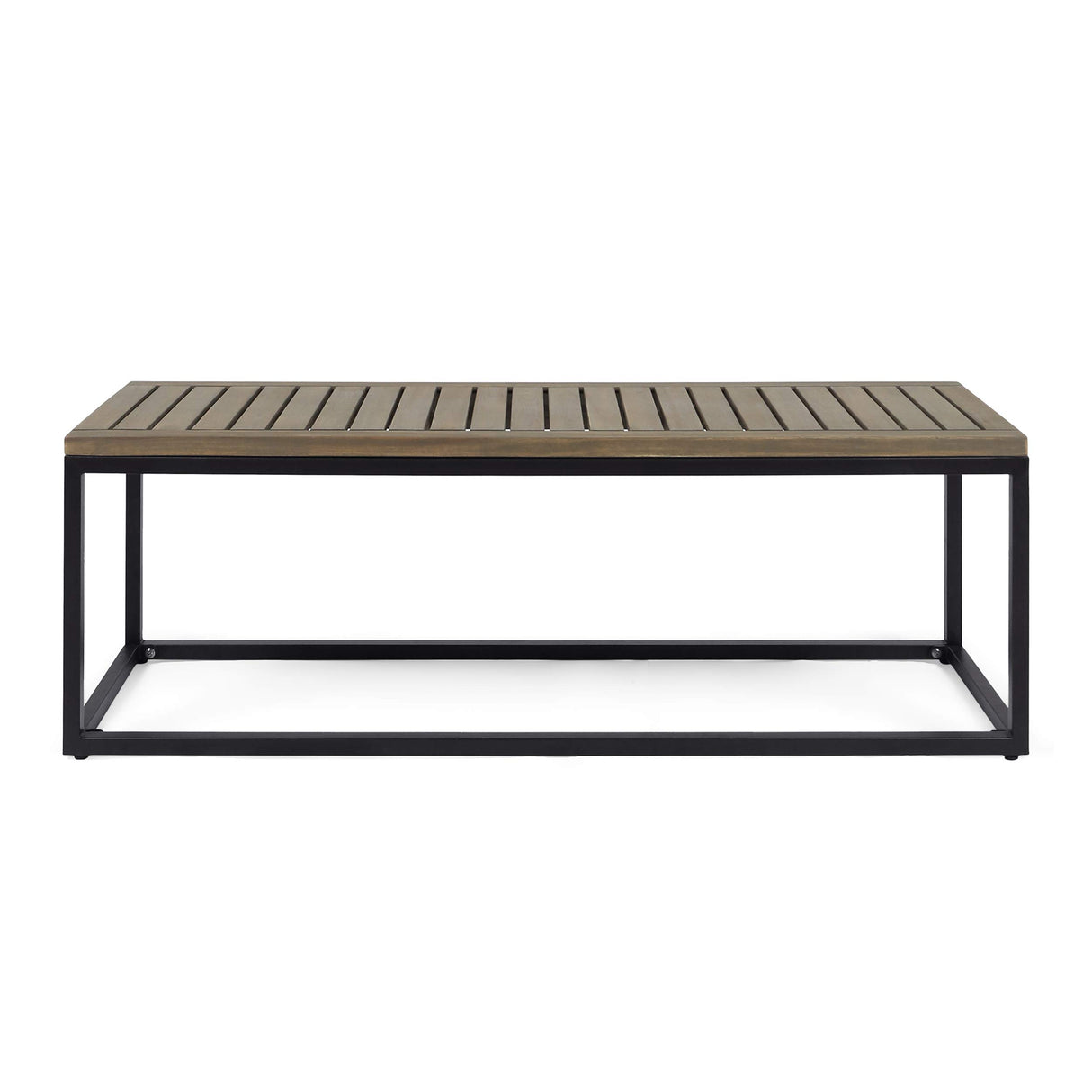 Christopher Knight Home Drew Outdoor Industrial Acacia Wood and Iron Bench, Gray, Grey Finish/Black Metal