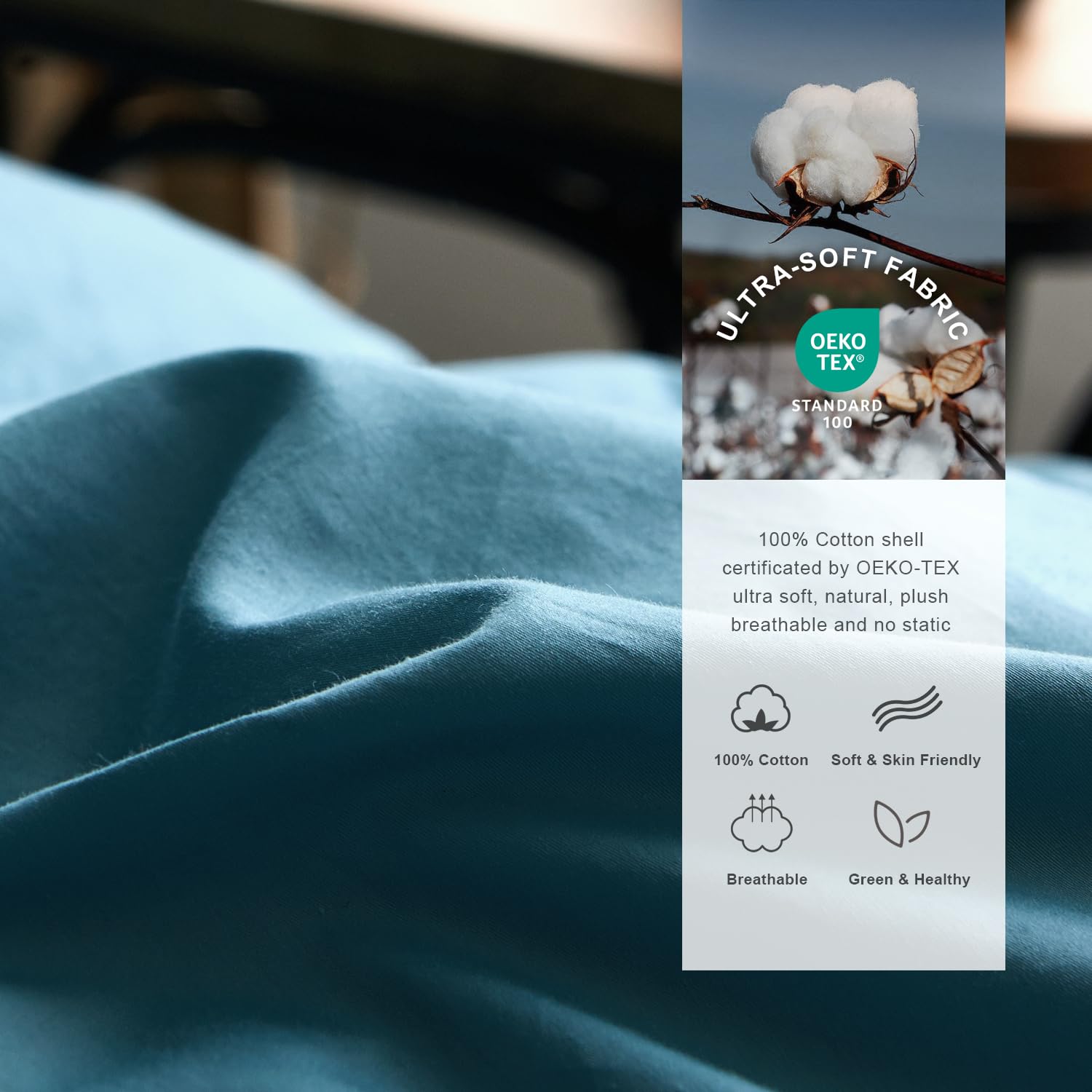 Premium Feathers Down Comforter King Size Heavyweight Thickened Turquoise 100% Cotton Cover