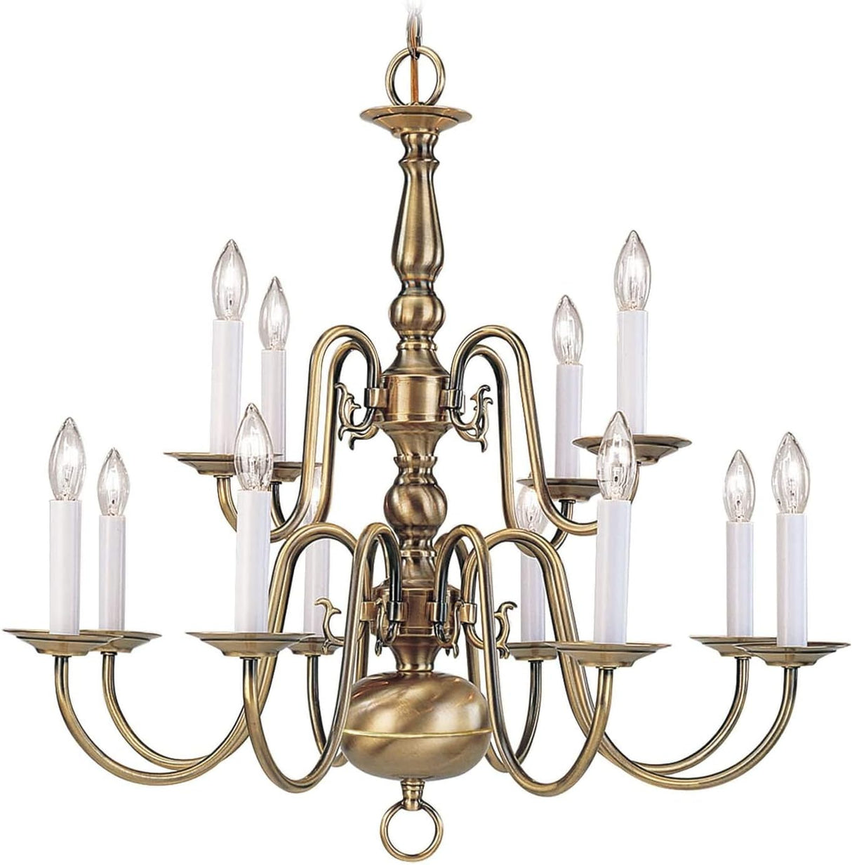 Lighting 5012-01 Williamsburg 12 Light Two Tier (8+4) Antique Brass Chandelier
