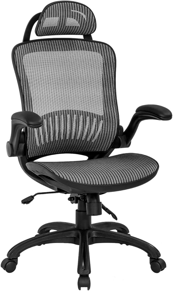 Desk Chair Computer Chair Ergonomic Rolling Swivel Mesh Chair Lumbar Support Headrest Flip-up Arms High Back Adjustable Chair for Women& Men,Black
