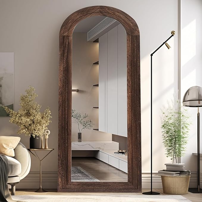 Arched Full Length Mirror with Solid Wood Frame