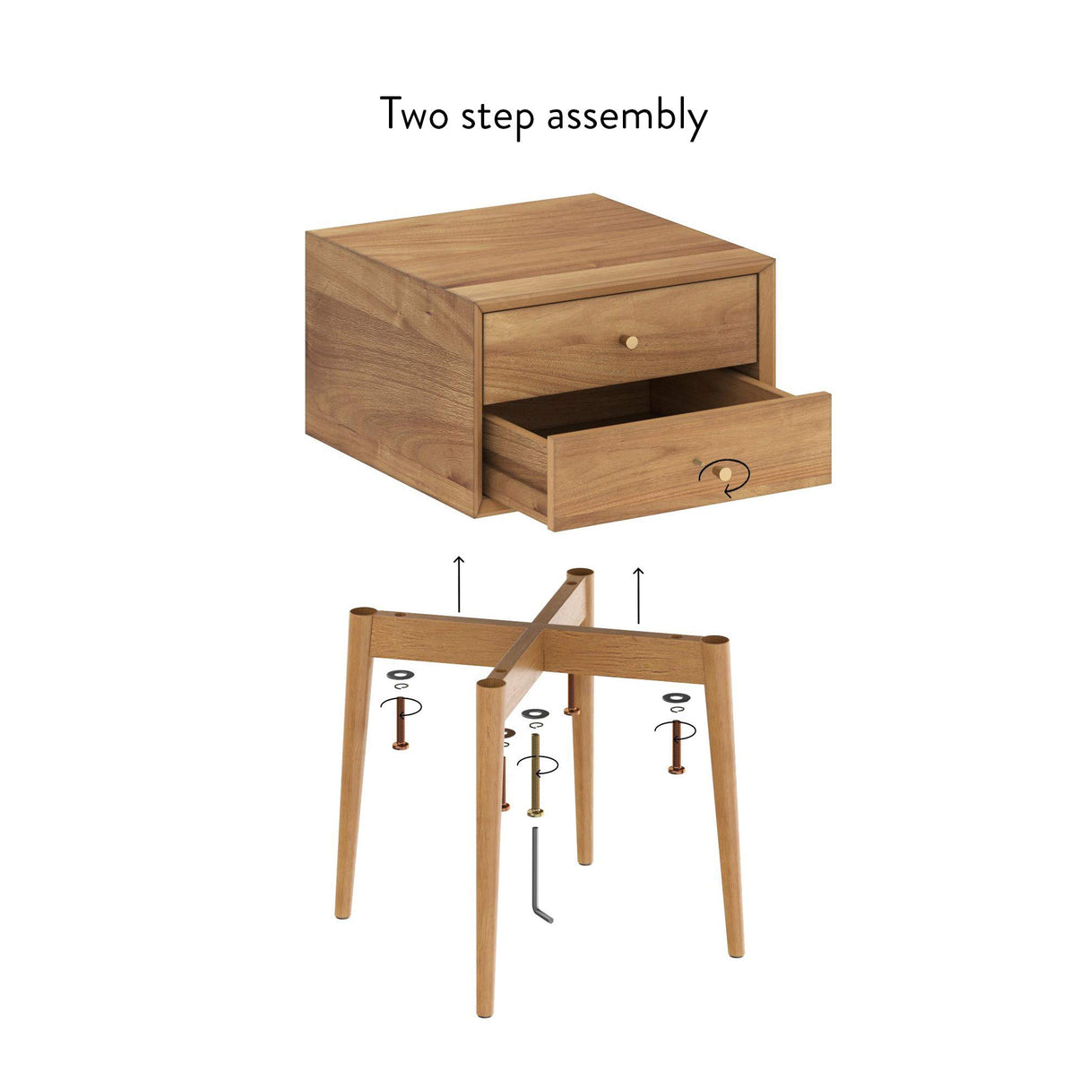 32704 Harper Mid-Century Oak Wood Nightstand with 2-Drawers, Small Side End Table