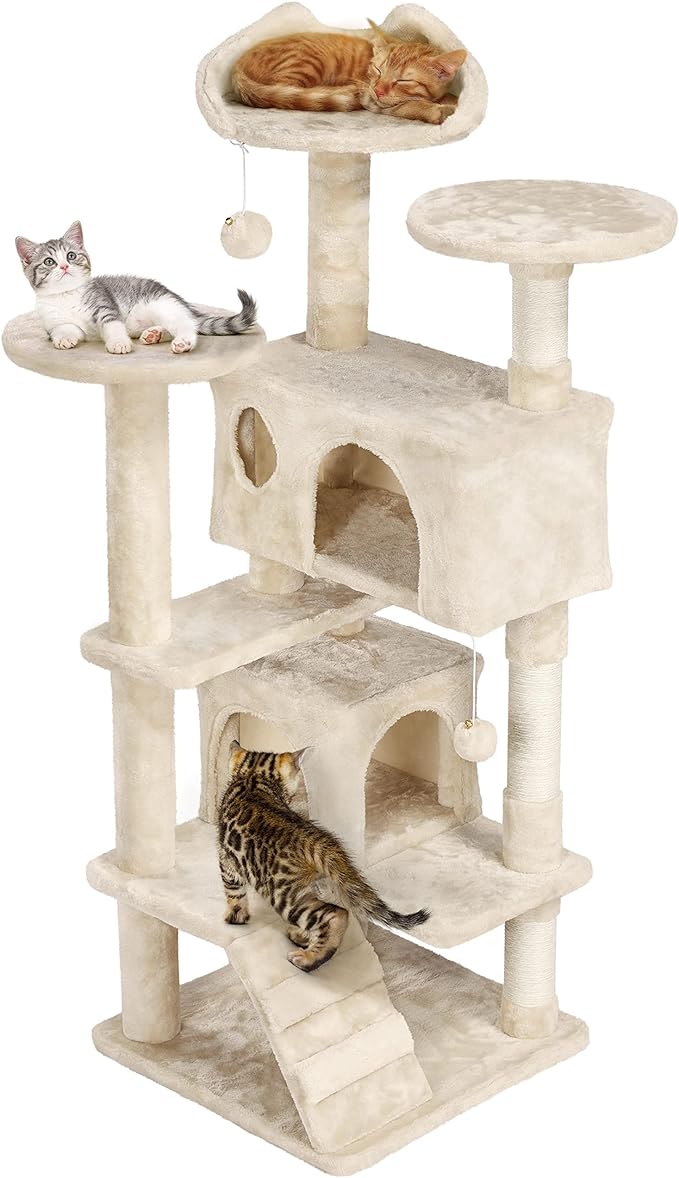 54in Cat Tree, Cat Tower w/Large Cat Condo Scratching Posts