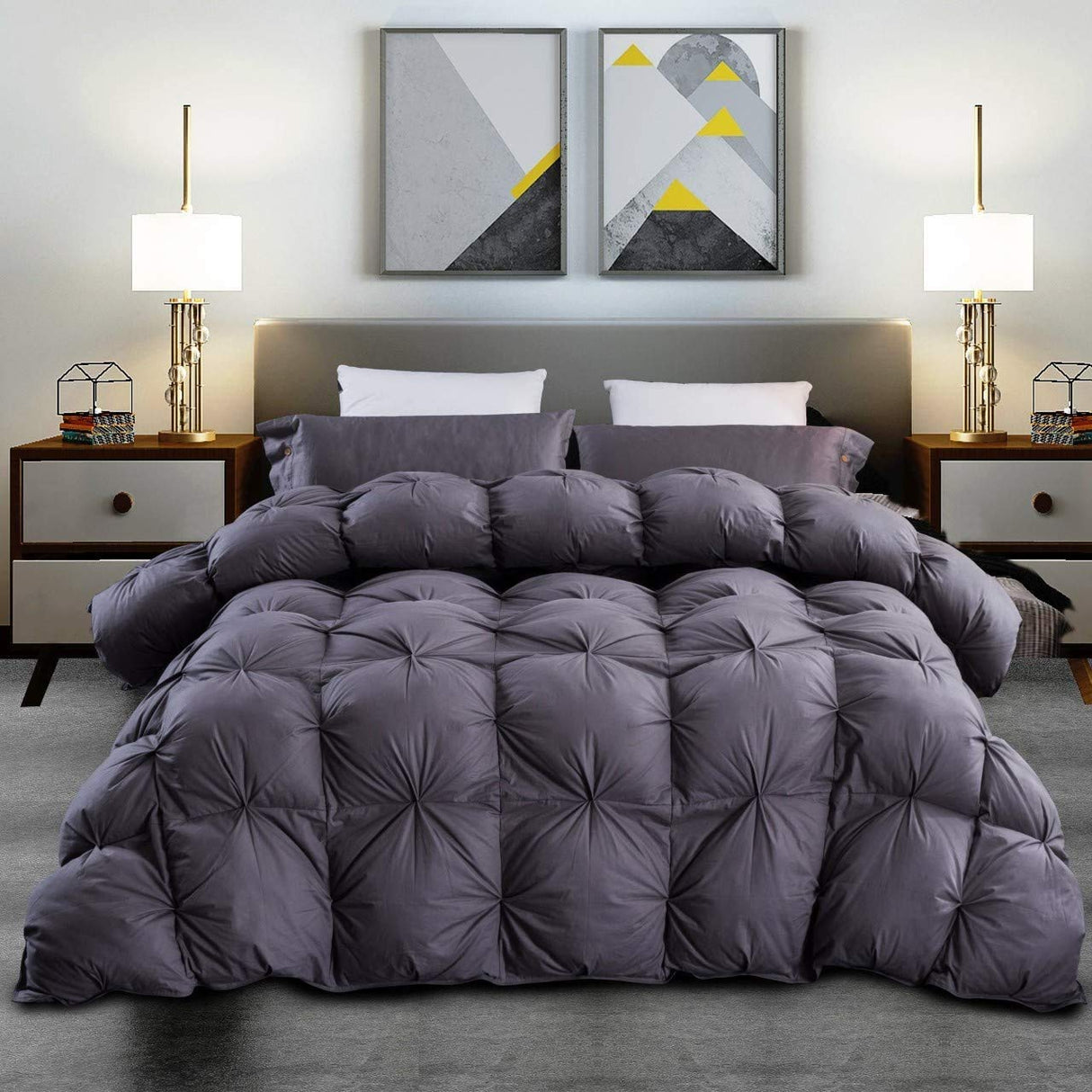 All-Season Luxurious Goose Down Comforter King Size Duvet Insert, Premium Pinch Pleat