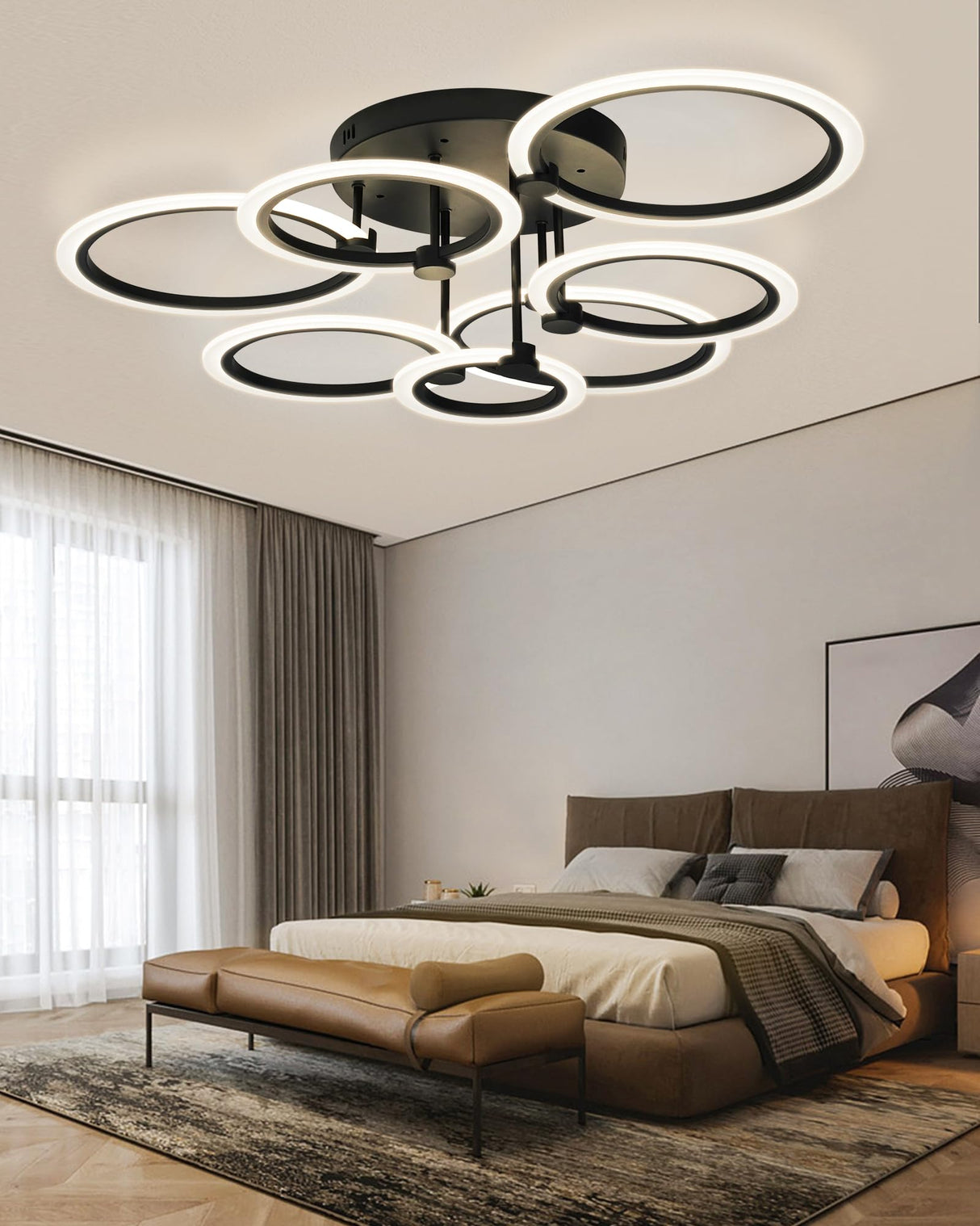 Modern LED Ceiling Light 7 Rings Dimmable Ceiling Light Fixtures