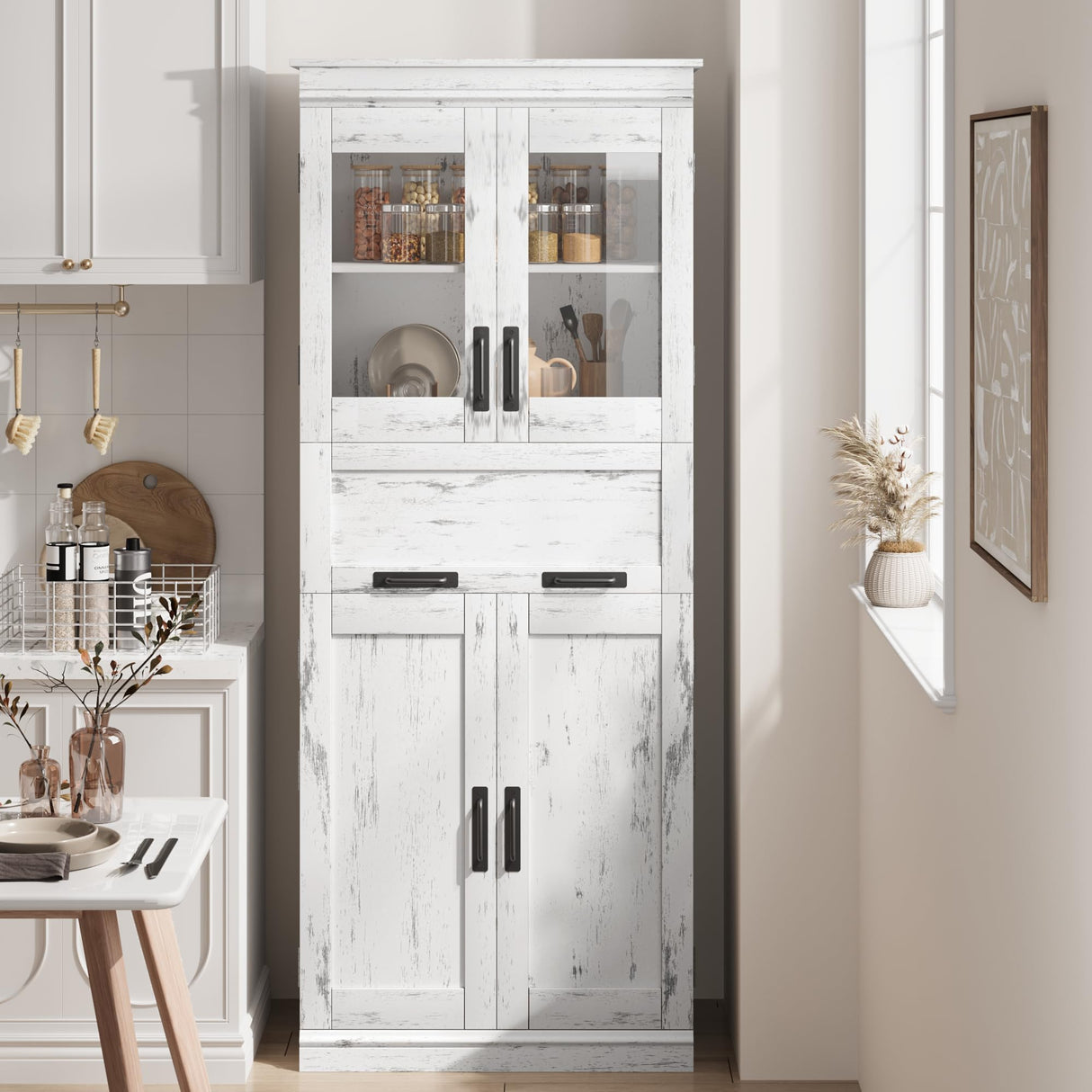 Bathroom Cabinet, Tall Storage Cabinet with Doors and Adjustable Shelf, Freestanding Floor