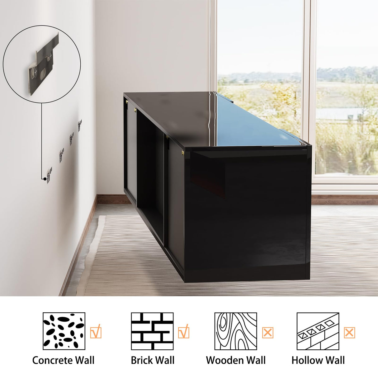 Floating Fireplace TV Stand, Wall Mounted Mirrored Entertainment Center