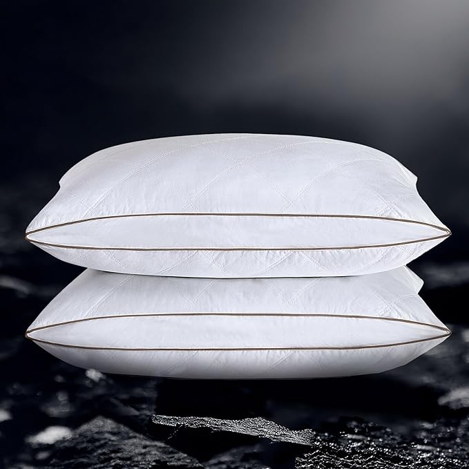 Feathers and Down Pillow, Hotel Collection Gusseted Bed Pillows for Sleeping, 100% Cotton