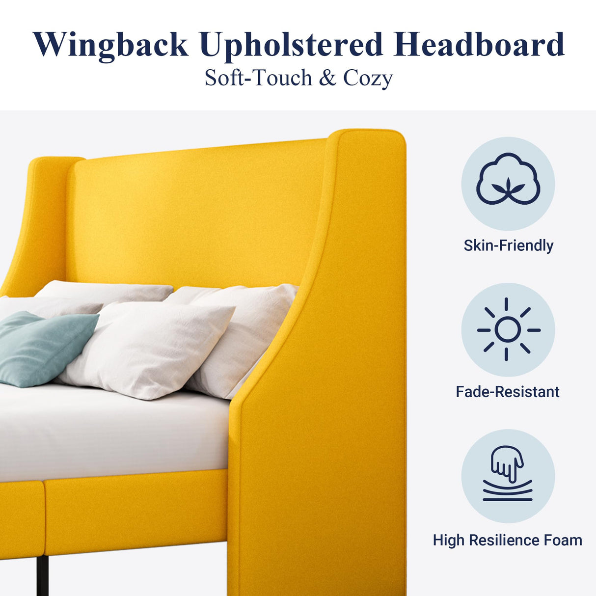 King Size Bed Frame, Platform Bed Frame with Upholstered Headboard, Modern Deluxe Winback,