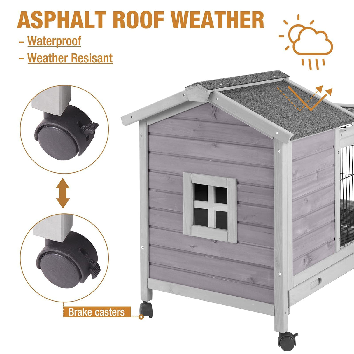 Rabbit Hutch Indoor Outdoor Rabbit Cage Bunny Cage with Run,No Leak Pull Out Tray