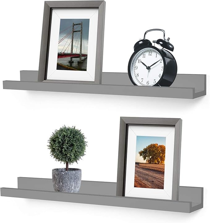Picture Shelf, Set of 2 Wall Mounted Photo Ledge Floating Shelves for Bedroom