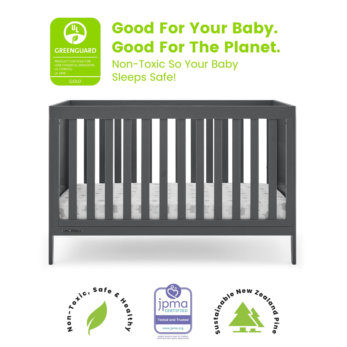Hayes 4-in-1 Convertible Crib - Greenguard Gold Certified, Charcoal Grey