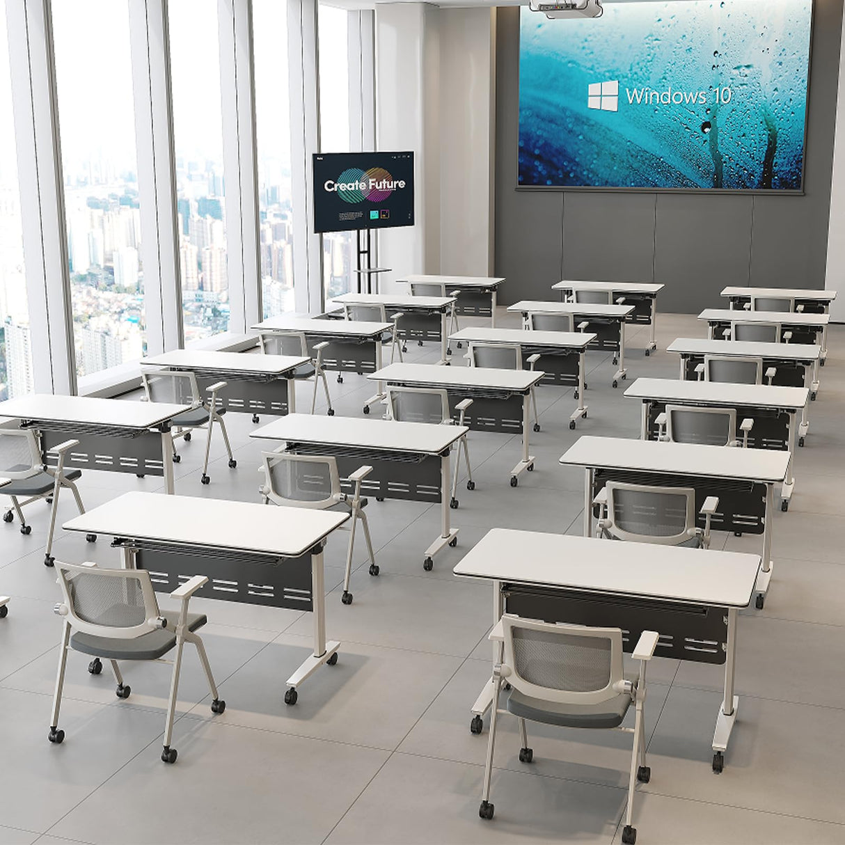 Table, Folding Conference Room Tables for 10-14 Person, Flip Top Mobile Meeting Training