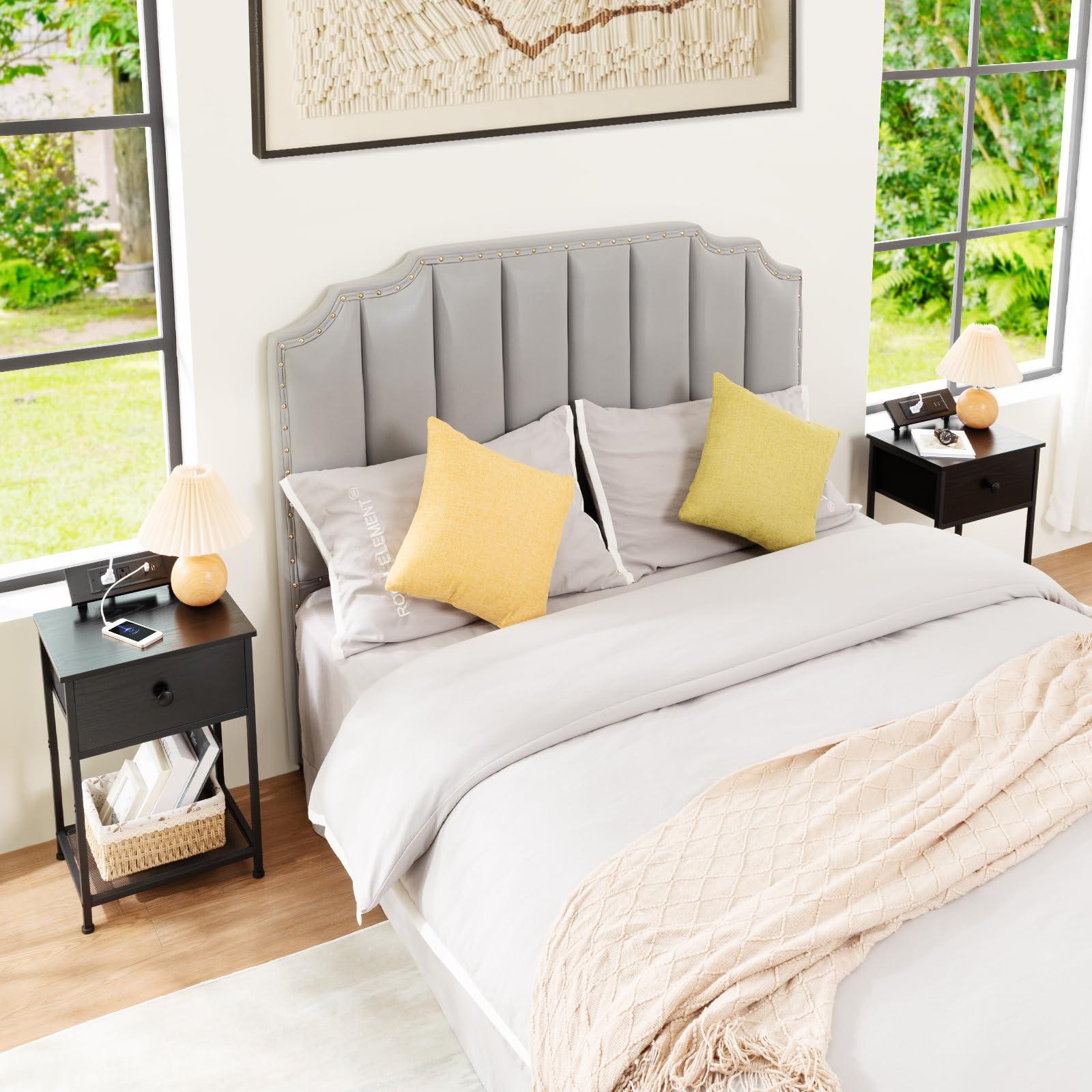 Night Stand, Black Nightstand Set of 2