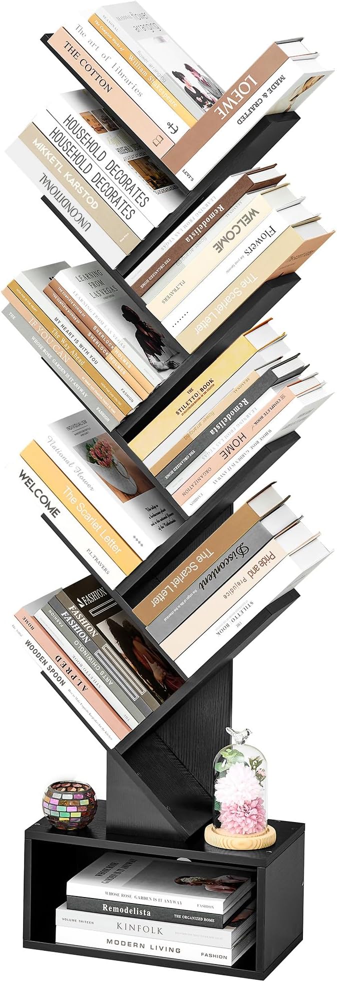 6 Tier Tree Bookshelf, Tall Bookcase with Drawer, Freestanding Book Shelf