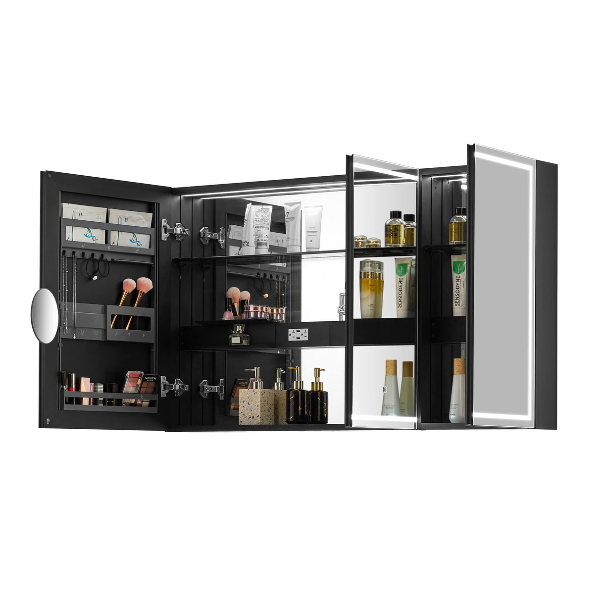 48" Surface-Mount LED Lighted Black Aluminum Mirror Medicine Cabinet