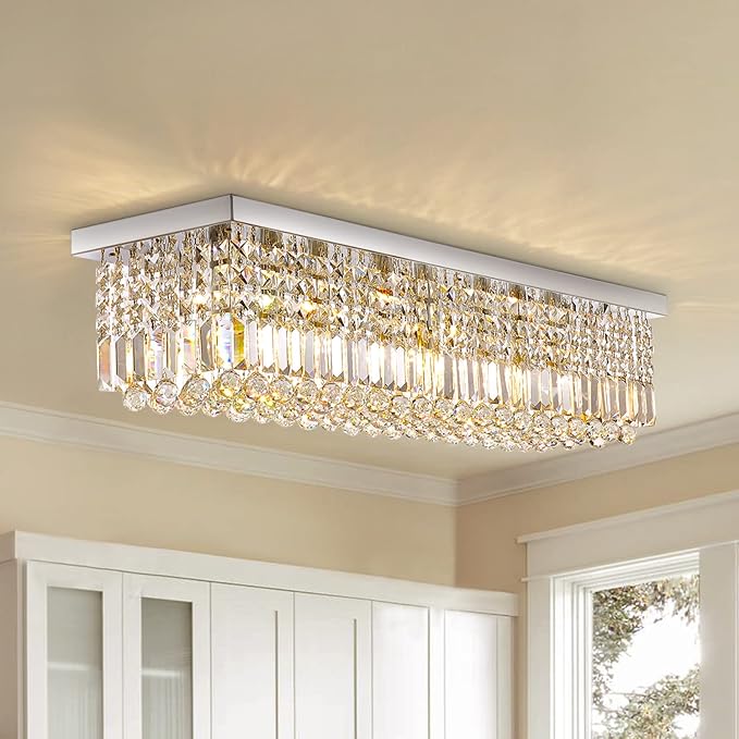 Rectangle Chandelier, Modern Crystal Raindrop Chandelier