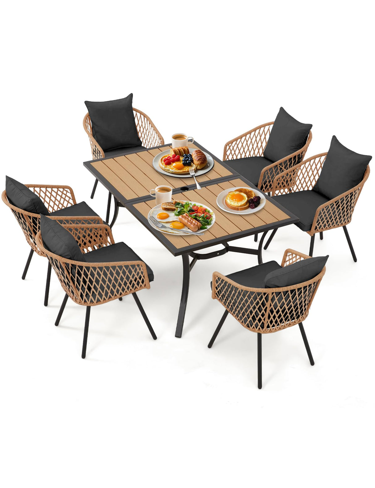 7-Piece Outdoor Patio Dining Set for 6,Wicker Rattan Outdoor Furniture Set