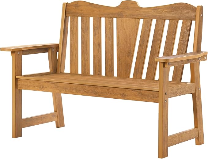 Outdoor Bench, 2-Person Weatherproof Garden Bench with Wide Armrests and Backrest