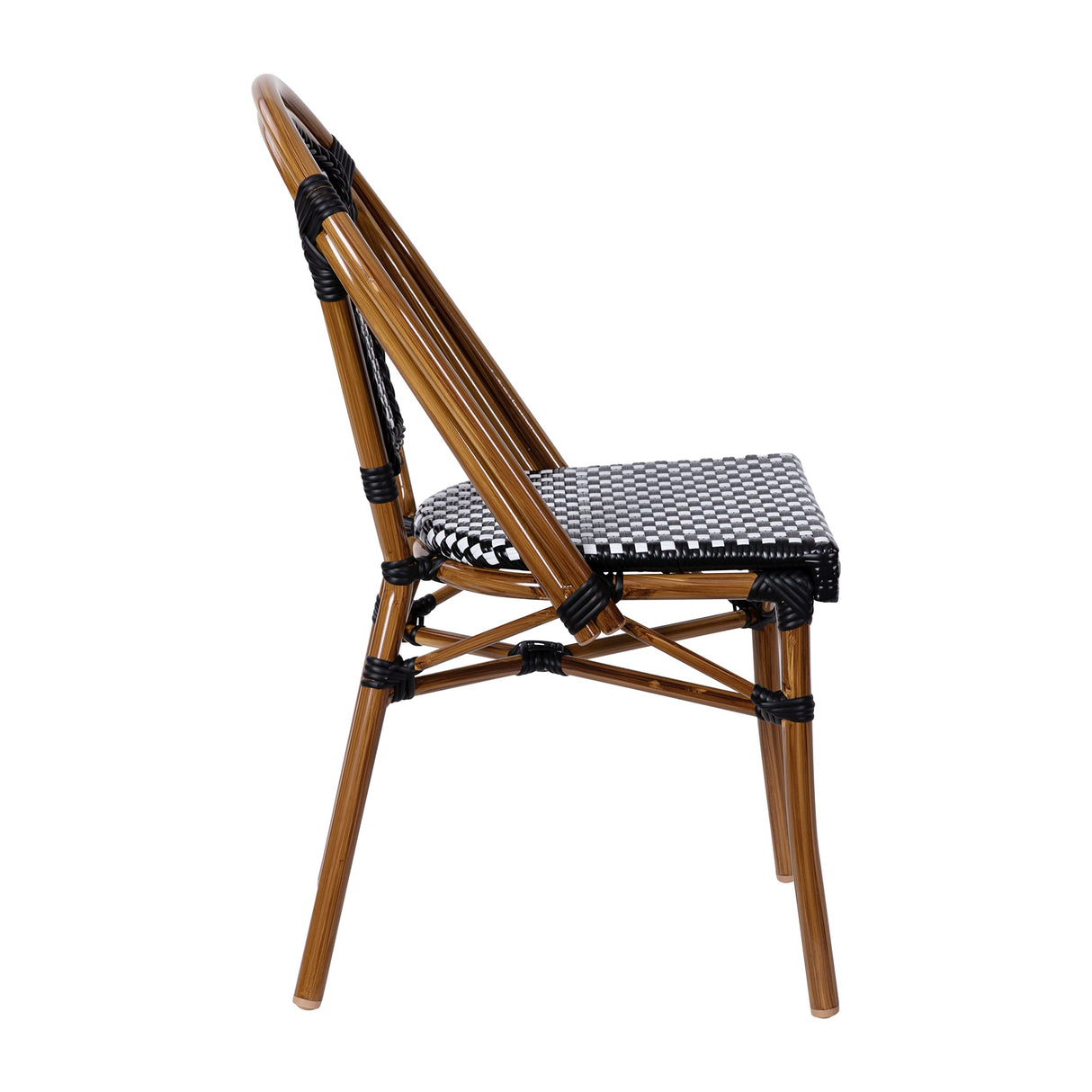 Soie Bistro Chair - Black & White Woven PE Seat and Back - Bamboo Finish