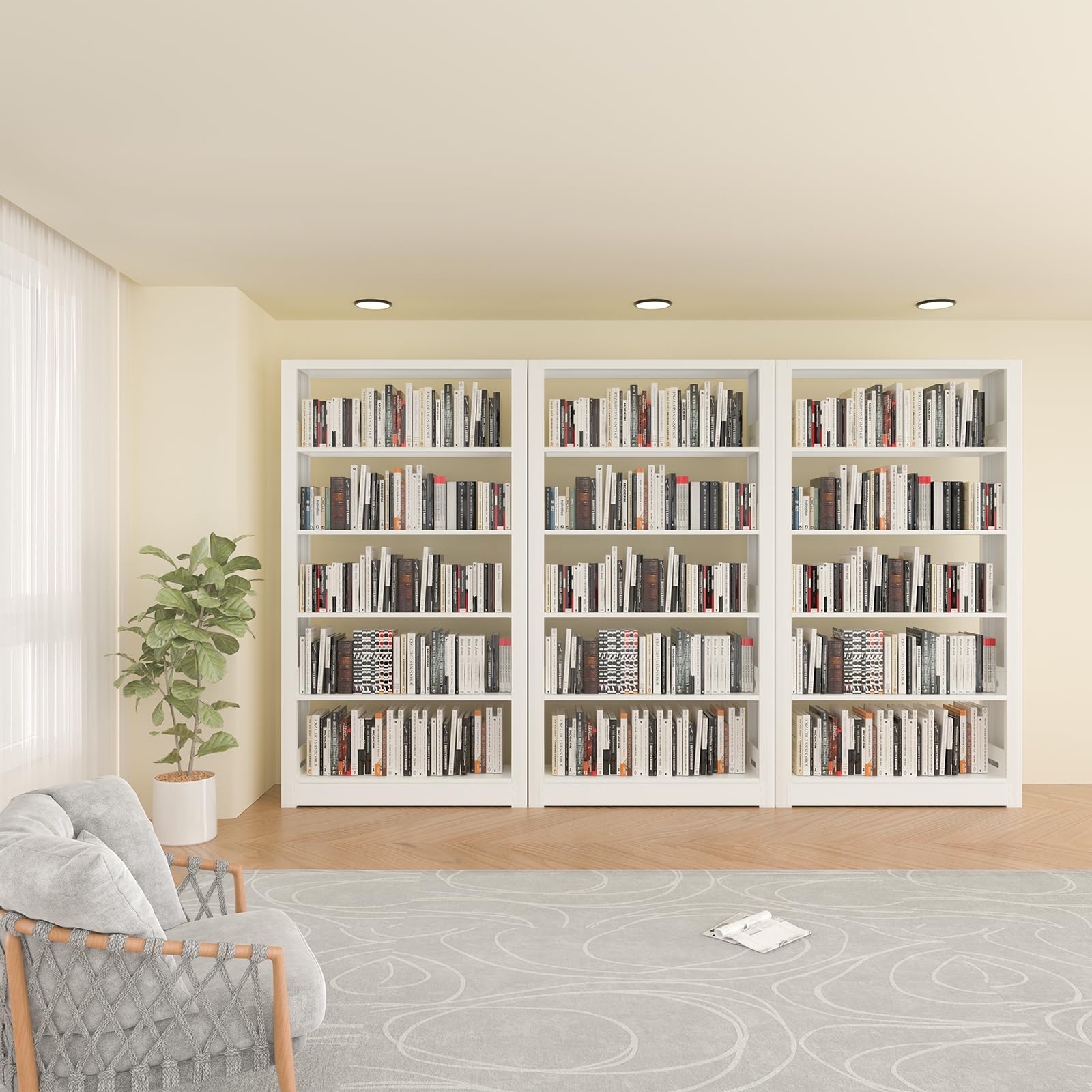 5-Tier Bookshelf, White Bookshelf with Adjustable Storage Shelves