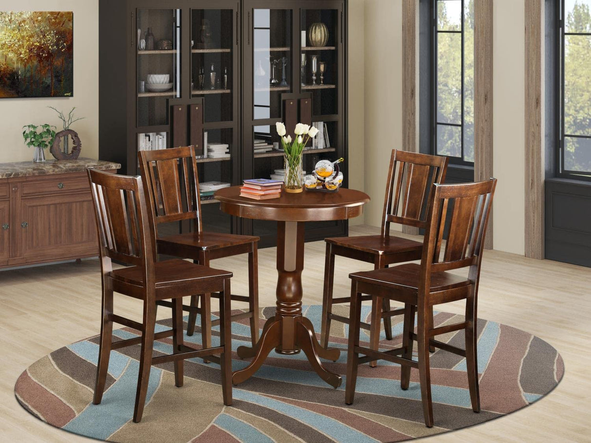Furniture EDBU5-MAH-W 5 Piece Kitchen Counter Set Includes a Round Dining Table