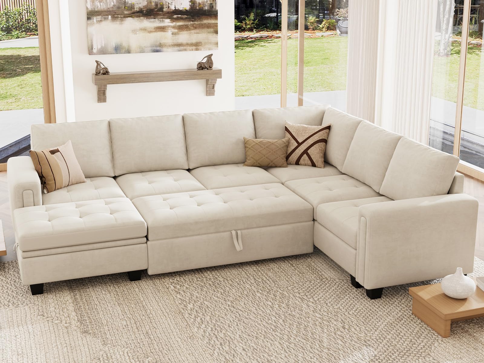 Modular Sectional Sleeper Sofa with Pull Out Bed U Shaped Sectional Sofa Couch