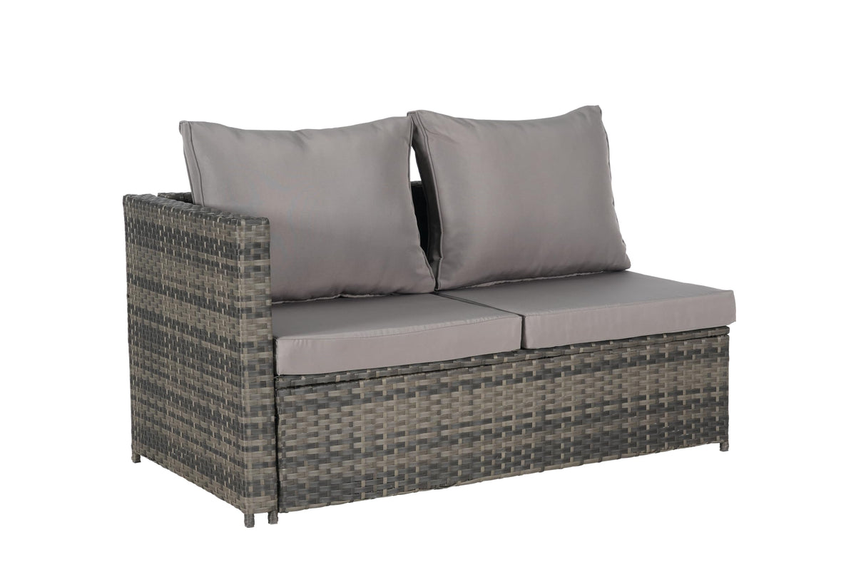 6 Pieces Outdoor Patio Furniture PE Rattan Wicker L Shaped Conversation Modular