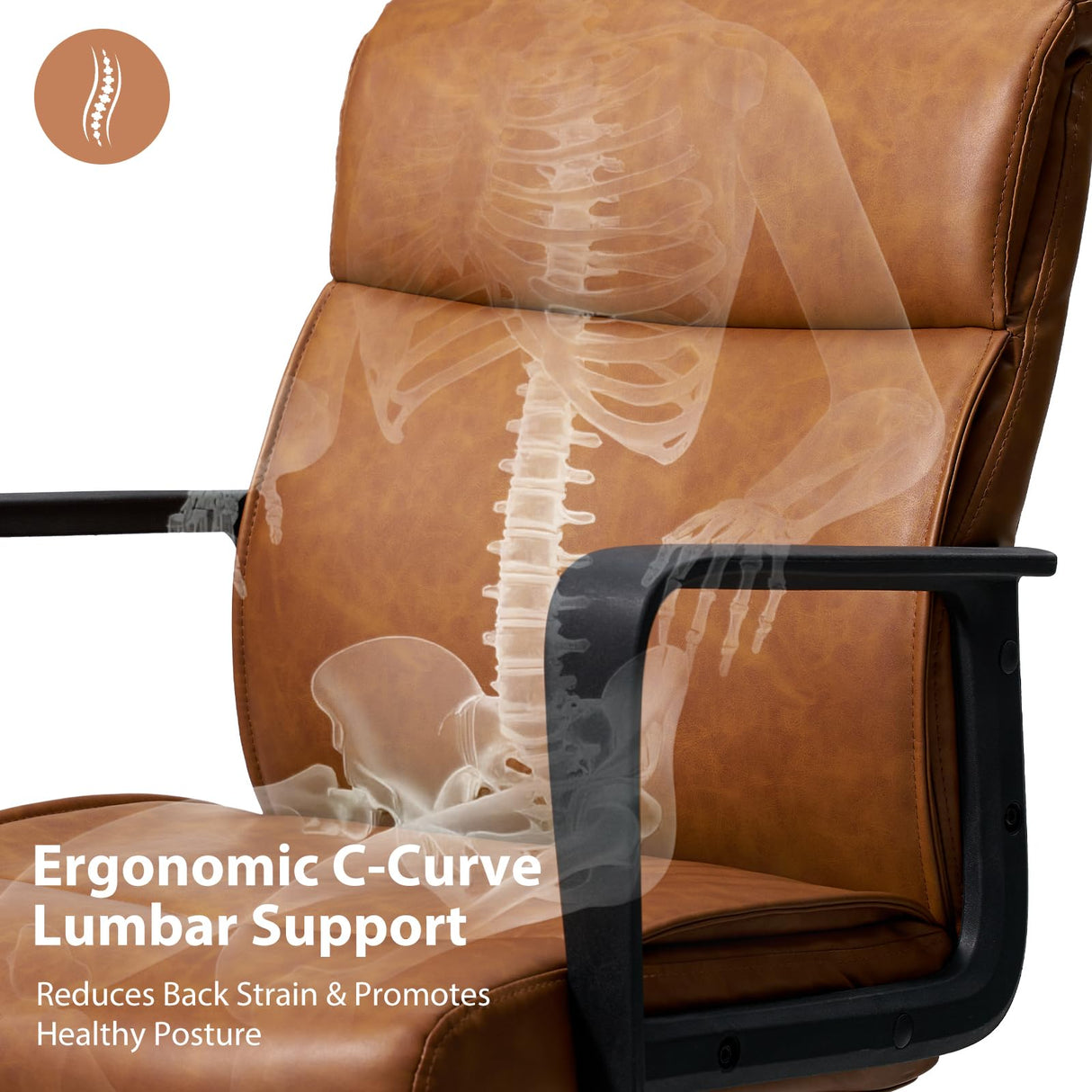 Brown Leather Office Chair with Wheels and Arms