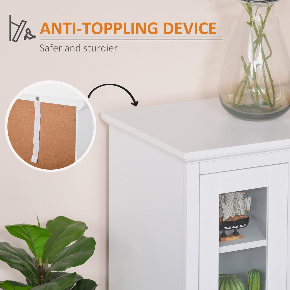 Sideboard Buffet Cabinet with Storage, Kitchen Cabinet Coffee Bar Cabinet with Glass Doors for Living Room, Kitchen, White