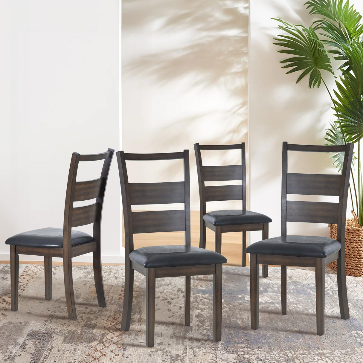 Wooden Dining Table Set, Mid Century Modern Rectangle Wooden Kitchen Table and PU