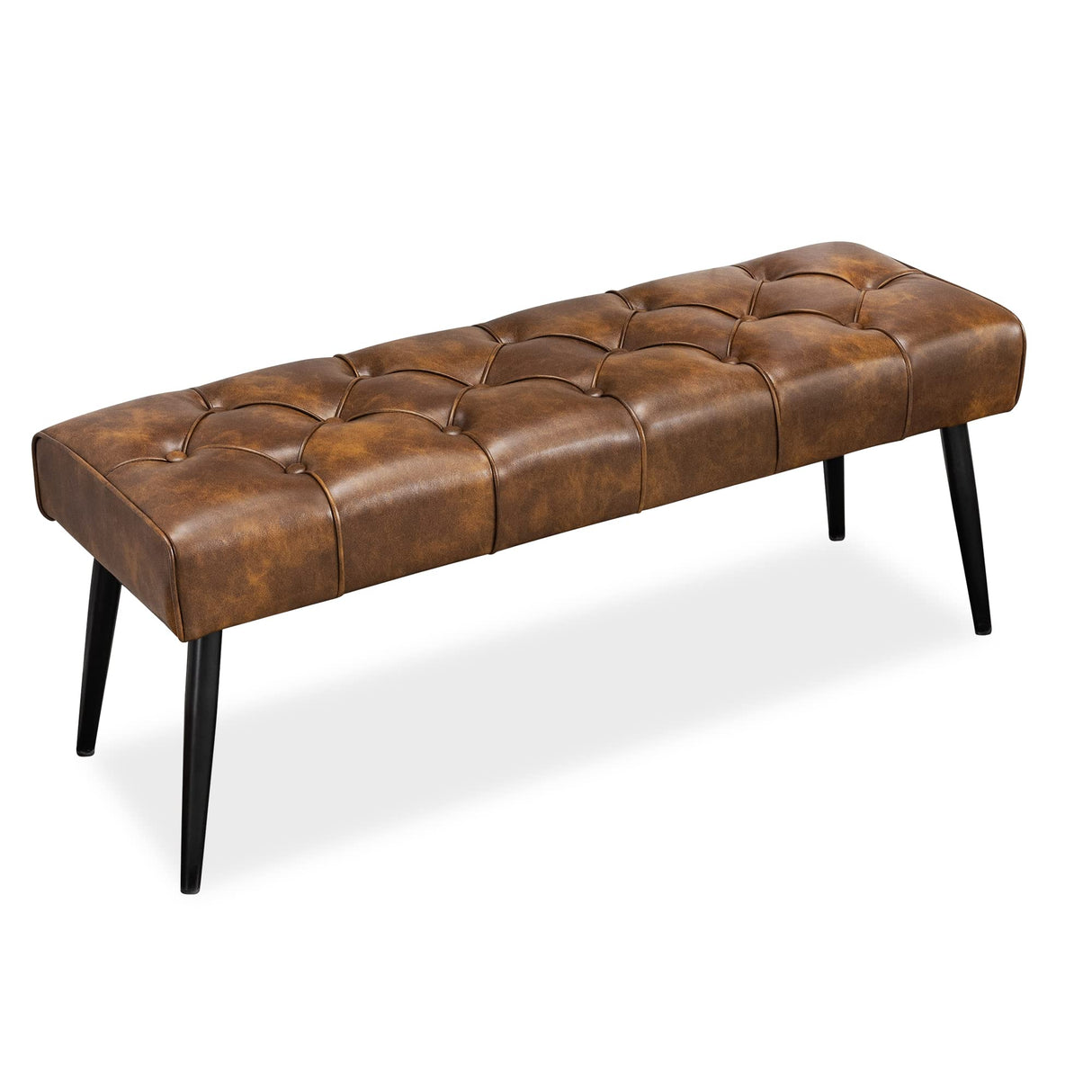 Button-Tufted Ottoman Bench, Faux Leather Upholstered Bedroom Bench
