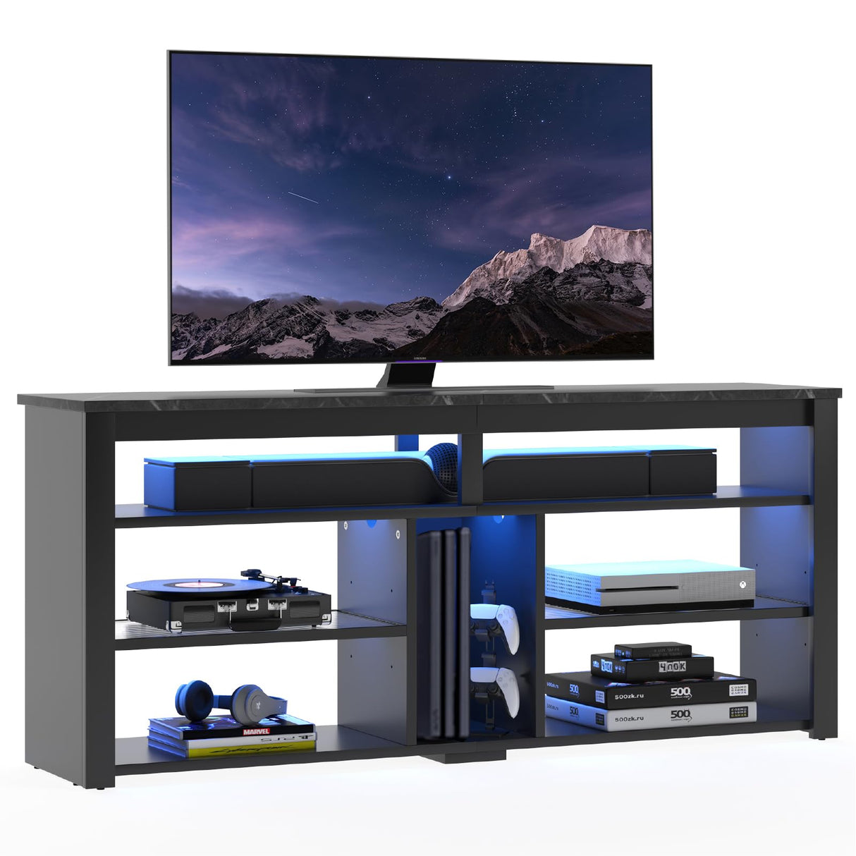 LED Tall Entertainment Center, 55/60/65 inch TV Stand with Storage for PS5 Xbox