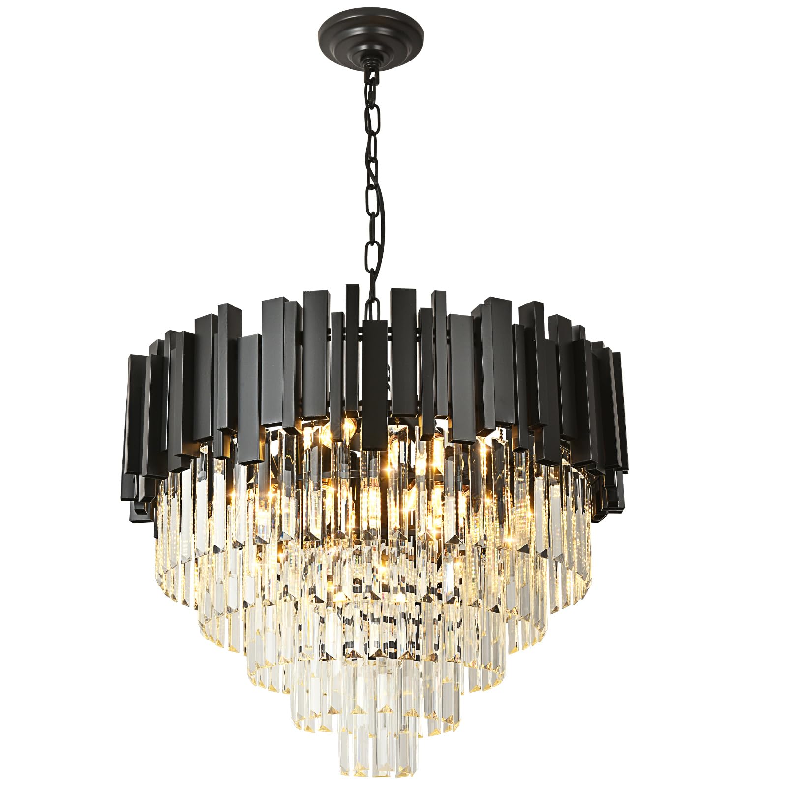 Crystal Chandelier Black Pendant Light Fixtures, Round Crystal Pendant Lighting for Living